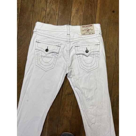 True RELIGION White Denim Jeans Ricky Relaxed Straight Mens 30 Snap Pocket - Picture 5 of 8